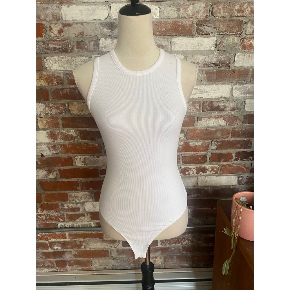 Shop Priceless White Ribbed Sleeveless Tank Bodysuit - Small